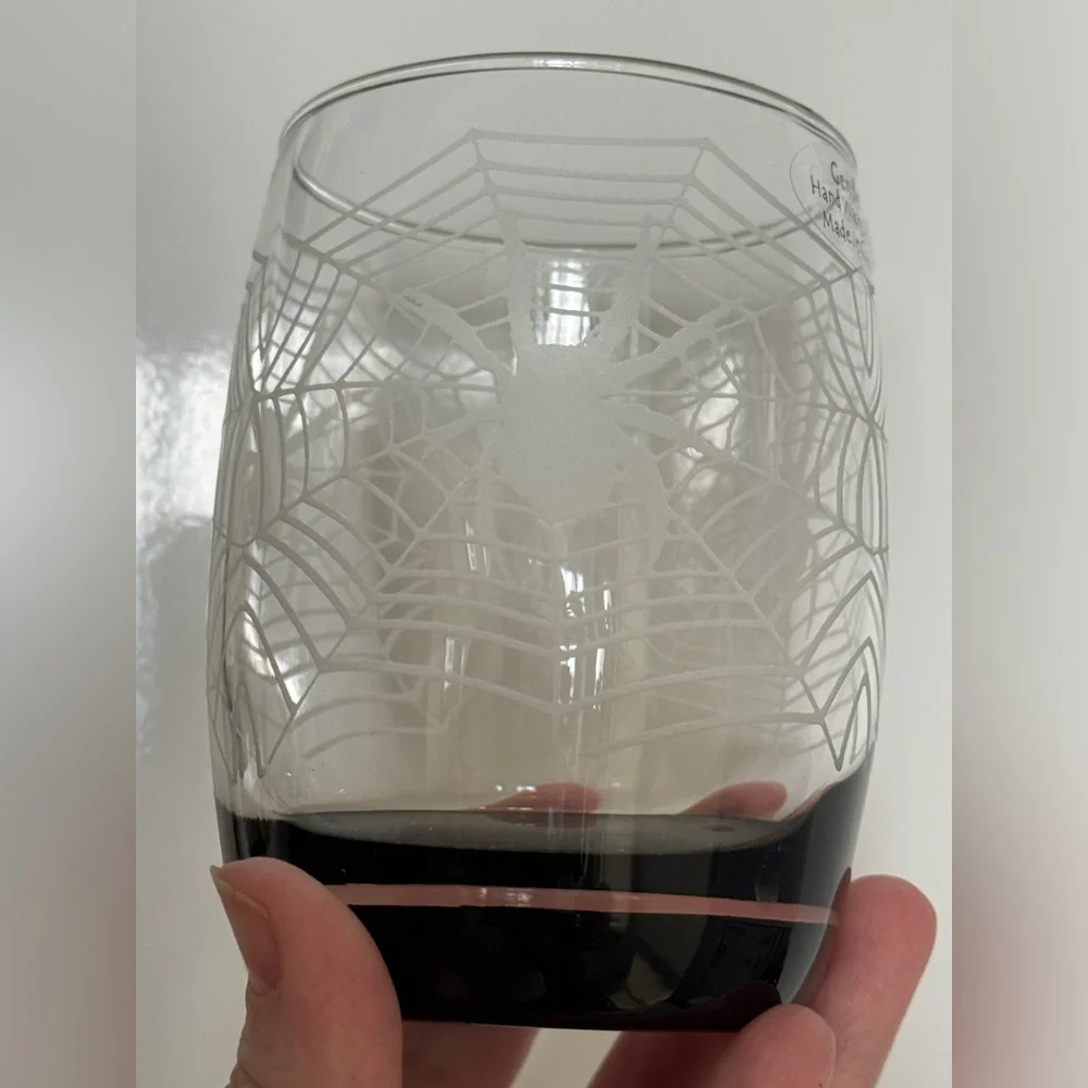Set of 2 spider Old Fashioned etched glasses